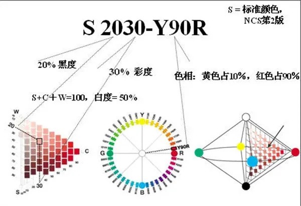 NCS顏色立體的垂直剖麵圖